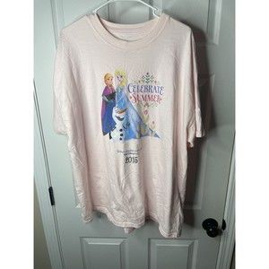 Frozen “Celebrate Summer” Anna Elsa Olaf 2XL T-Shirt Walt Disney World Pink 2015
